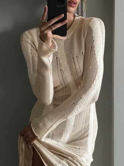 New Sexy See-Through Woolen Long Skirt with Mini-Flared Long Sleeves - Shello's Creative Boutique