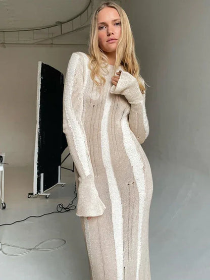 New Sexy See-Through Woolen Long Skirt with Mini-Flared Long Sleeves - Shello's Creative Boutique