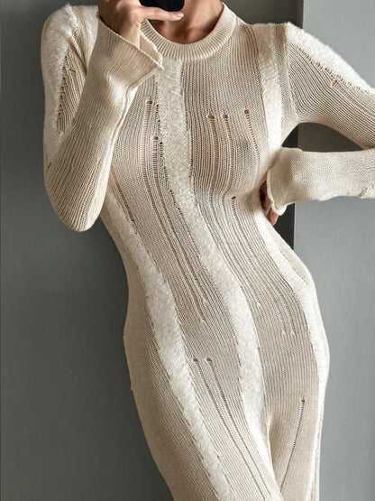 New Sexy See-Through Woolen Long Skirt with Mini-Flared Long Sleeves - Shello's Creative Boutique