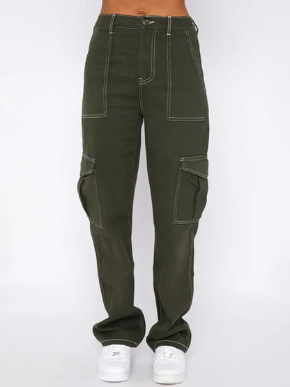 Women's Fashionable Patchwork Straight Multi-Pocket Overalls – Trendy Utility Meets Effortless Style - Shello's Creative Boutique