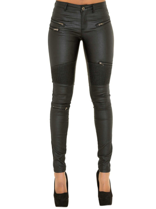 Women's PU skinny pants with multi-zip motorcycle trousers Shello's Creative Boutique