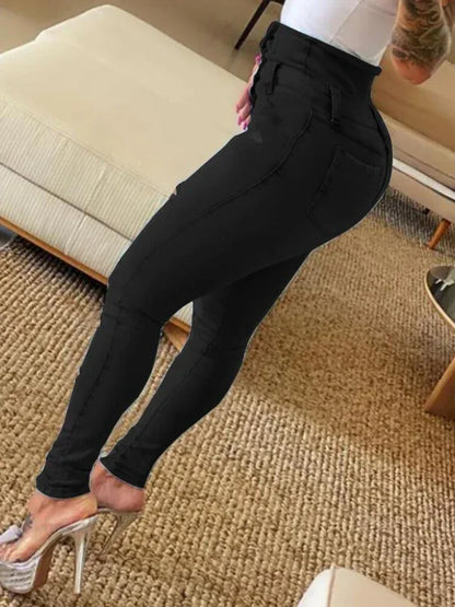 Women’s High Waist Ripped Jeans Pencil Pants - Shello's Creative Boutique