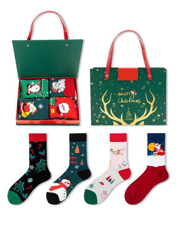 Christmas Santa Socks Gift Box Set - 4 Pairs Festive Cotton Socks for Holiday Fun - Shello's Creative Boutique