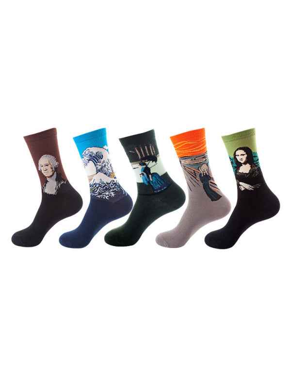 New basketball Christmas fun pattern mid-calf socks (a variety of colors to choose from) 5 pairs