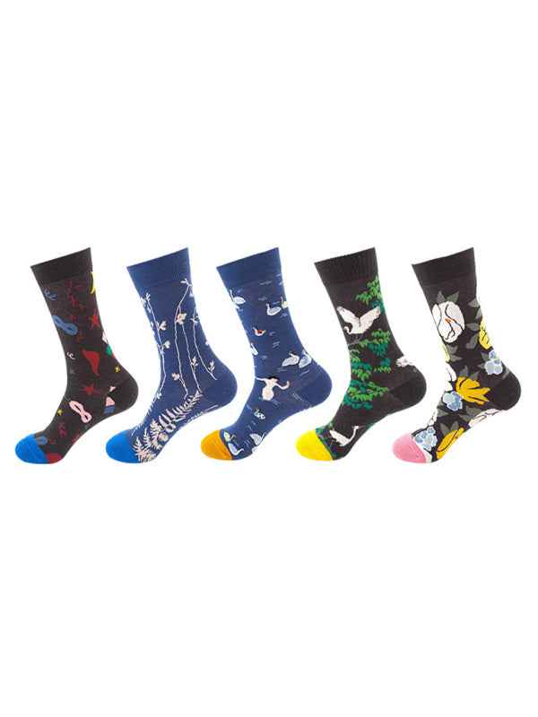 New basketball Christmas fun pattern mid-calf socks (a variety of colors to choose from) 5 pairs