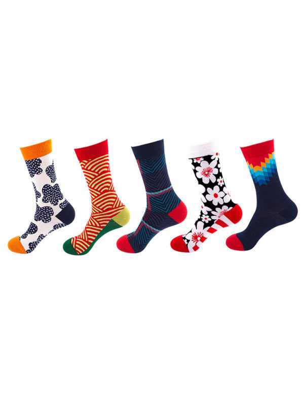 New basketball Christmas fun pattern mid-calf socks (a variety of colors to choose from) 5 pairs