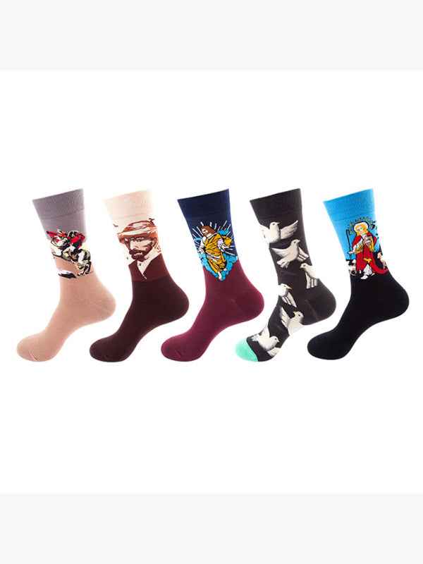 New basketball Christmas fun pattern mid-calf socks (a variety of colors to choose from) 5 pairs