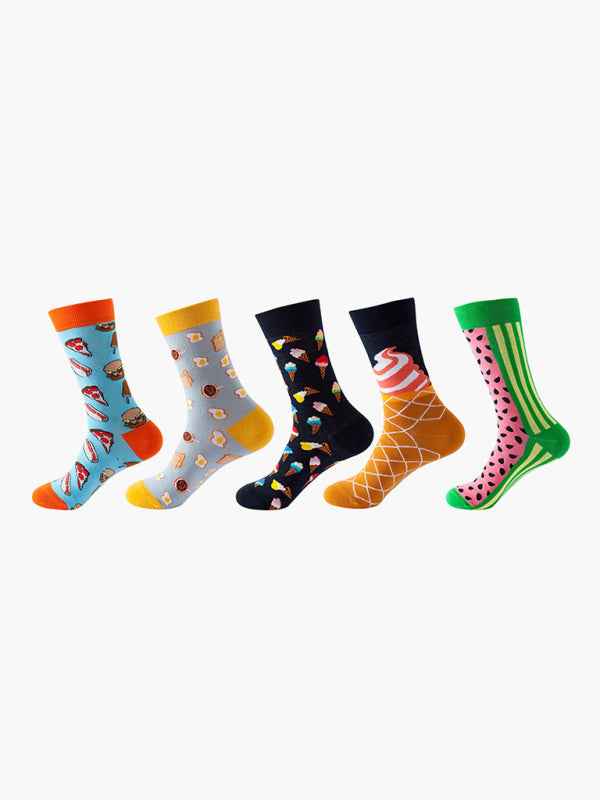 New basketball Christmas fun pattern mid-calf socks (a variety of colors to choose from) 5 pairs