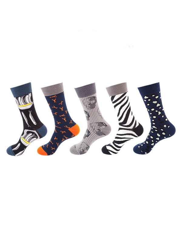 New basketball Christmas fun pattern mid-calf socks (a variety of colors to choose from) 5 pairs
