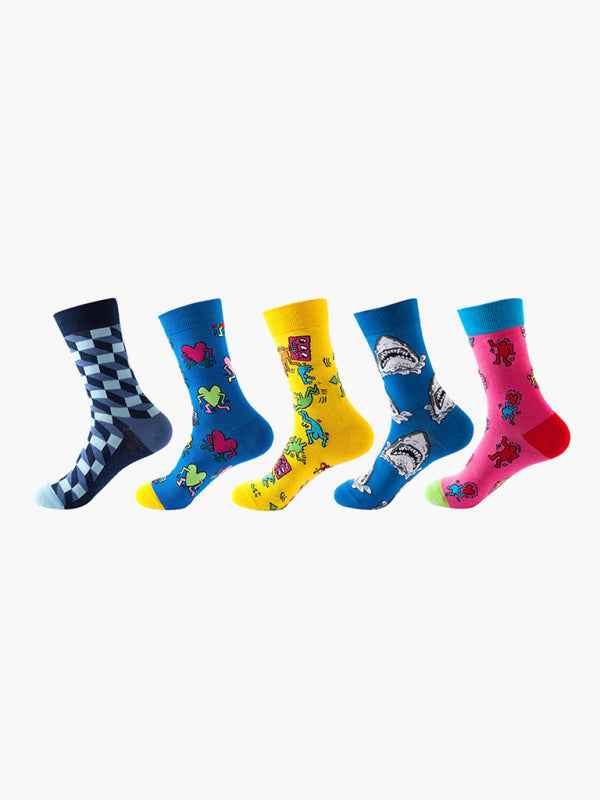 New basketball Christmas fun pattern mid-calf socks (a variety of colors to choose from) 5 pairs
