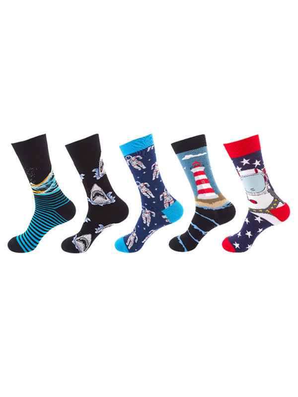 New basketball Christmas fun pattern mid-calf socks (a variety of colors to choose from) 5 pairs