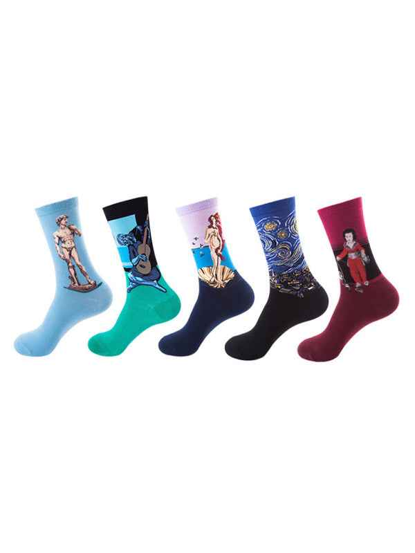 New basketball Christmas fun pattern mid-calf socks (a variety of colors to choose from) 5 pairs