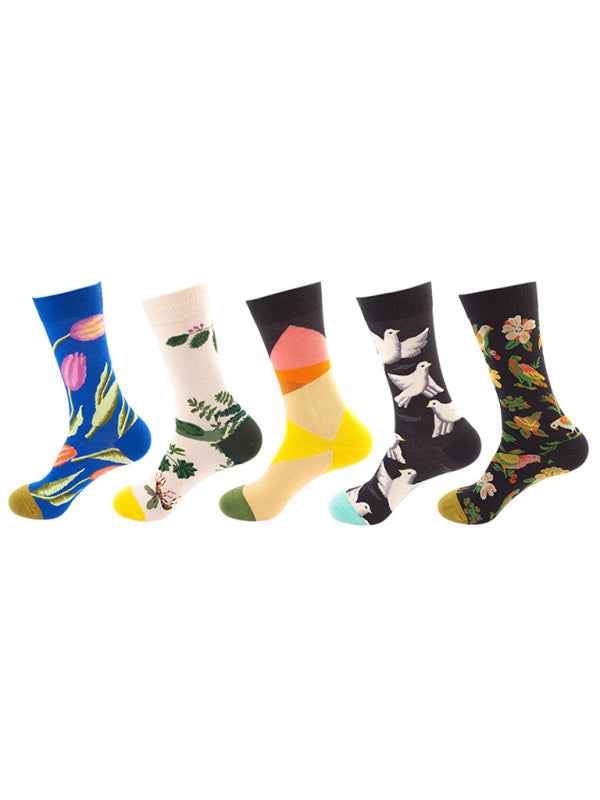 New basketball Christmas fun pattern mid-calf socks (a variety of colors to choose from) 5 pairs