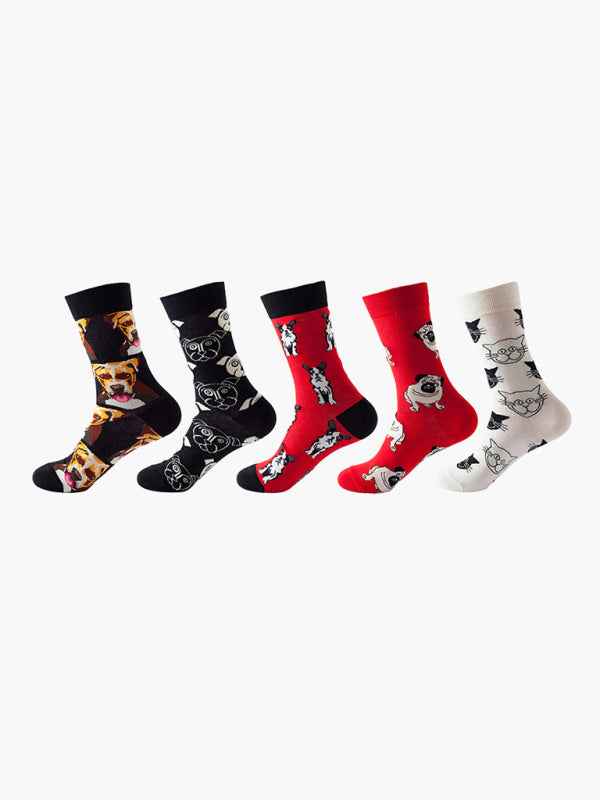 New basketball Christmas fun pattern mid-calf socks (a variety of colors to choose from) 5 pairs