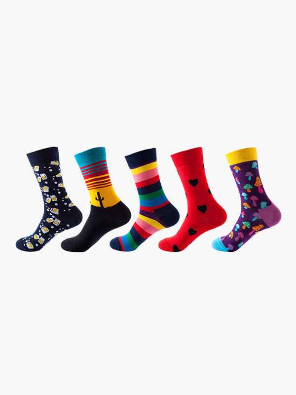 New basketball Christmas fun pattern mid-calf socks (a variety of colors to choose from) 5 pairs