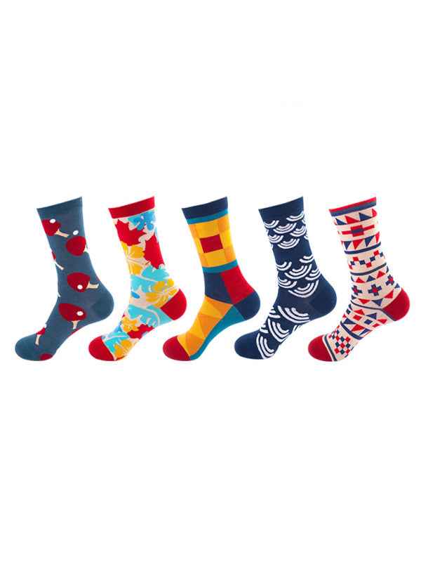 New basketball Christmas fun pattern mid-calf socks (a variety of colors to choose from) 5 pairs