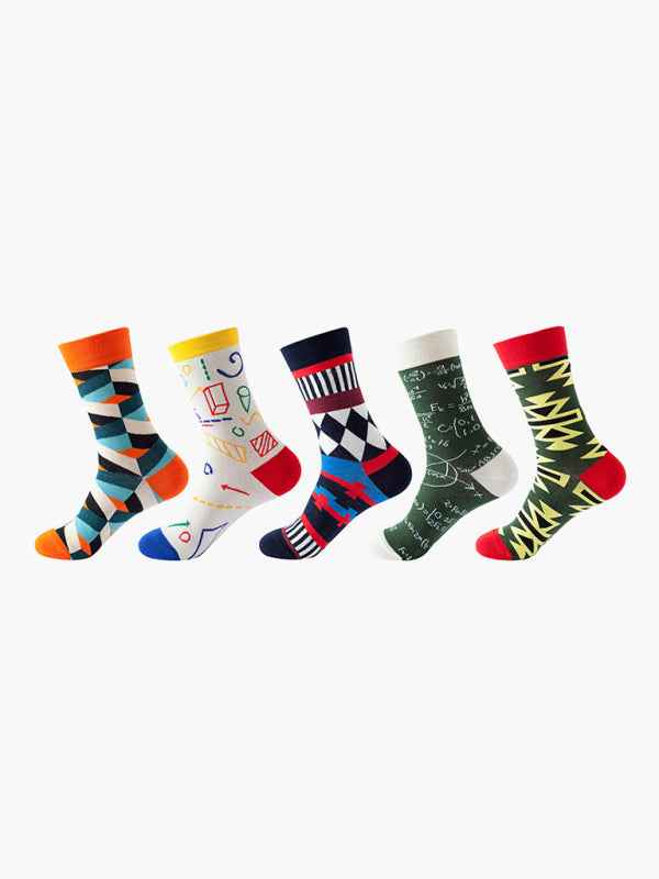 New basketball Christmas fun pattern mid-calf socks (a variety of colors to choose from) 5 pairs