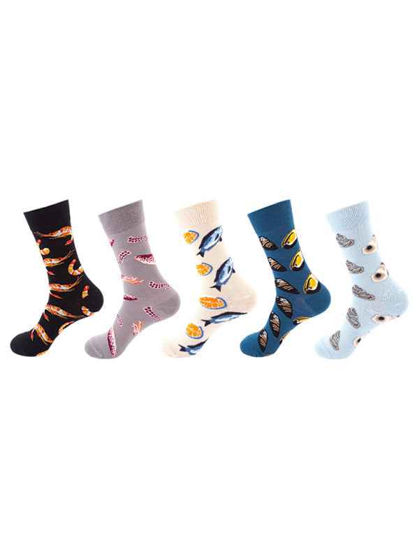 New basketball Christmas fun pattern mid-calf socks (a variety of colors to choose from) 5 pairs