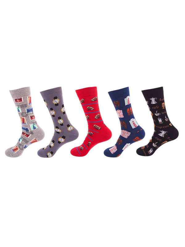 New basketball Christmas fun pattern mid-calf socks (a variety of colors to choose from) 5 pairs