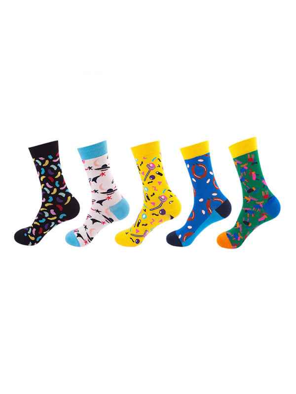 New basketball Christmas fun pattern mid-calf socks (a variety of colors to choose from) 5 pairs