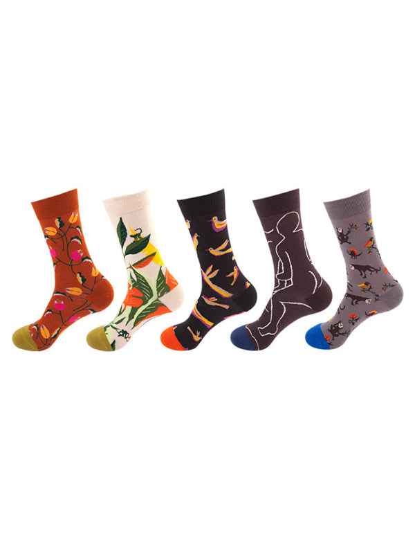 New basketball Christmas fun pattern mid-calf socks (a variety of colors to choose from) 5 pairs