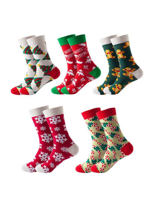 New basketball Christmas fun pattern mid-calf socks (a variety of colors to choose from) 5 pairs