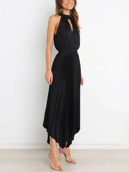 Women's Folded Sleeveless Halterneck V-Neck Irregular Skirt Dress – Chic, Confident, and Timeless - Shello's Creative Boutique
