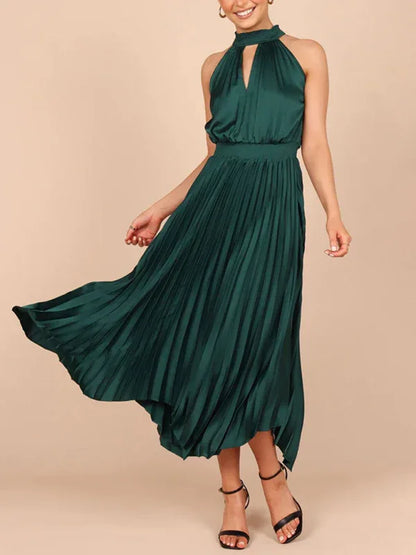 Women's Folded Sleeveless Halterneck V-Neck Irregular Skirt Dress – Chic, Confident, and Timeless - Shello's Creative Boutique