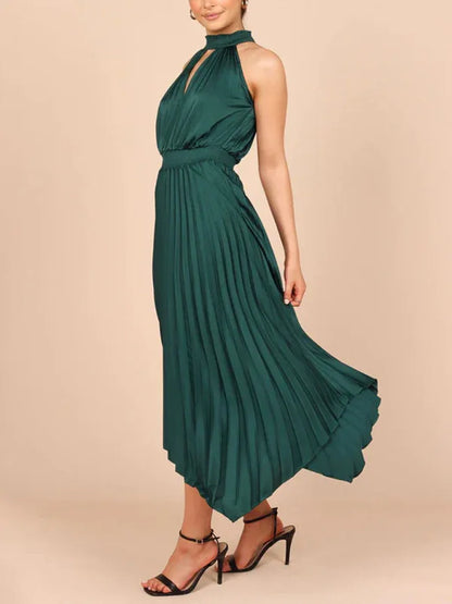 Women's Folded Sleeveless Halterneck V-Neck Irregular Skirt Dress – Chic, Confident, and Timeless - Shello's Creative Boutique