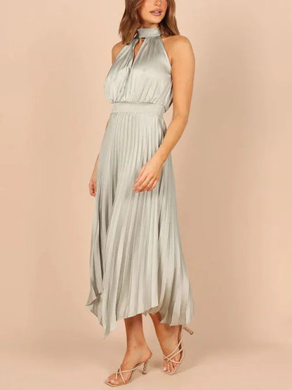 Women's Folded Sleeveless Halterneck V-Neck Irregular Skirt Dress – Chic, Confident, and Timeless - Shello's Creative Boutique
