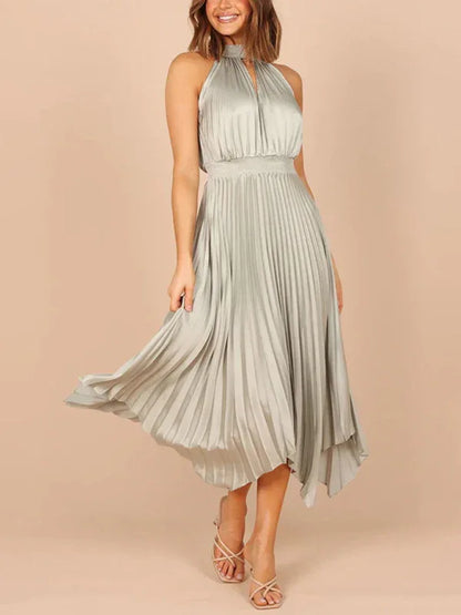 Women's Folded Sleeveless Halterneck V-Neck Irregular Skirt Dress – Chic, Confident, and Timeless - Shello's Creative Boutique
