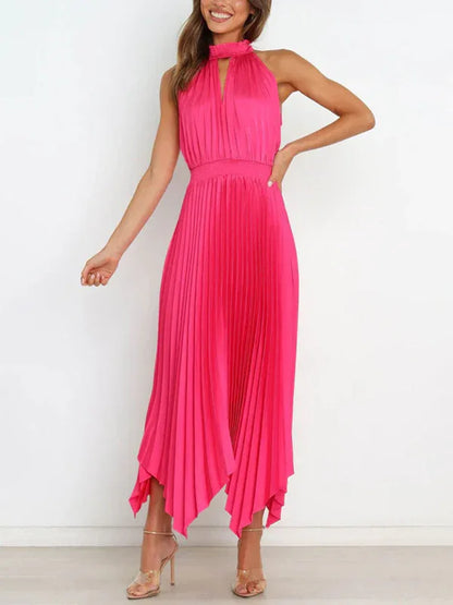 Women's Folded Sleeveless Halterneck V-Neck Irregular Skirt Dress – Chic, Confident, and Timeless - Shello's Creative Boutique