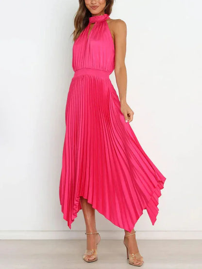 Women's Folded Sleeveless Halterneck V-Neck Irregular Skirt Dress – Chic, Confident, and Timeless - Shello's Creative Boutique