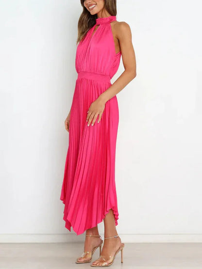 Women's Folded Sleeveless Halterneck V-Neck Irregular Skirt Dress – Chic, Confident, and Timeless - Shello's Creative Boutique
