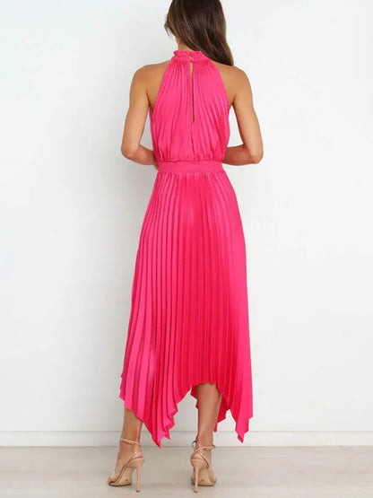 Women's Folded Sleeveless Halterneck V-Neck Irregular Skirt Dress – Chic, Confident, and Timeless - Shello's Creative Boutique