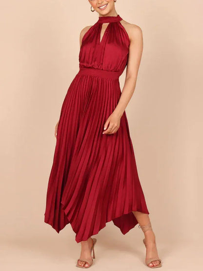 Women's Folded Sleeveless Halterneck V-Neck Irregular Skirt Dress – Chic, Confident, and Timeless - Shello's Creative Boutique
