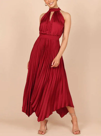 Women's Folded Sleeveless Halterneck V-Neck Irregular Skirt Dress – Chic, Confident, and Timeless - Shello's Creative Boutique