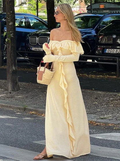 Women’s Slim-Fitting Long Dress with High Slit – Bold & Elegant One-Piece Neckline - Shello's Creative Boutique
