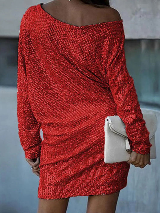 New women's midi skirt oblique shoulder sequin dress dress skirt Shello's Creative Boutique