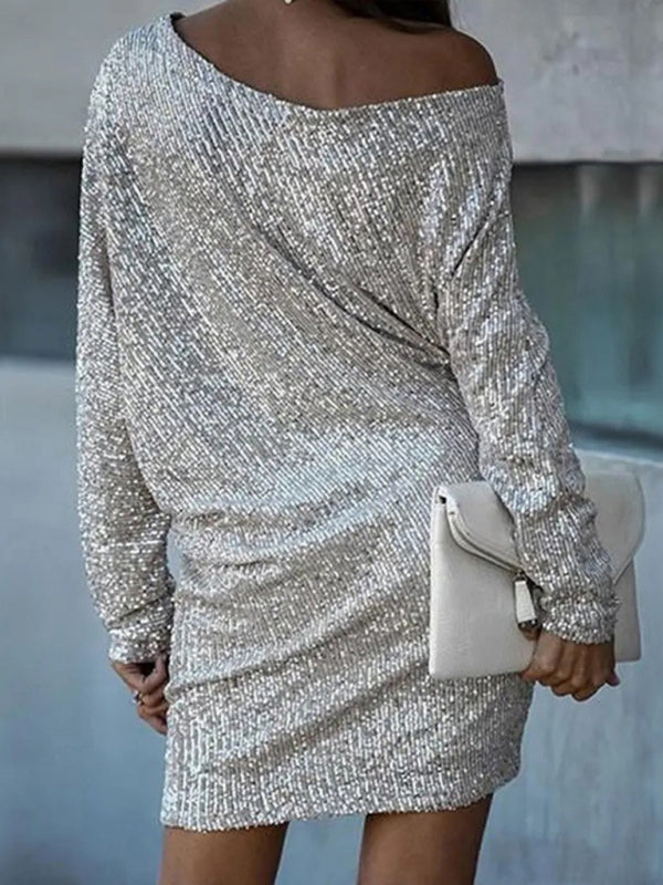 New women's midi skirt oblique shoulder sequin dress dress skirt Shello's Creative Boutique