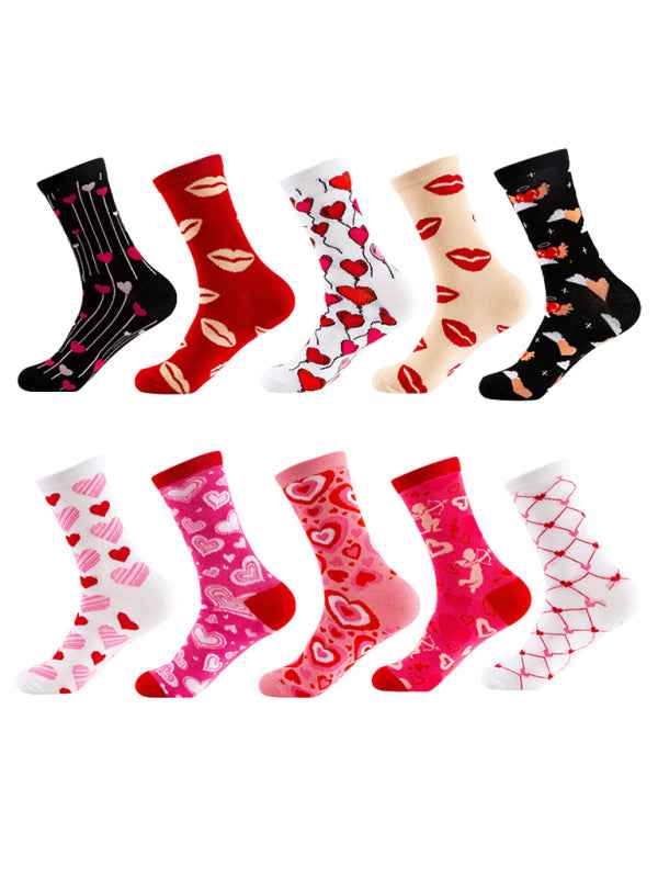 New Valentine's Day Series Mid-calf Socks Knitted Jacquard Cotton Socks Heart Pattern