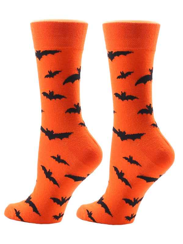 New Autumn and Winter Halloween Pumpkin Devil Bat Cartoon Mid-calf Socks