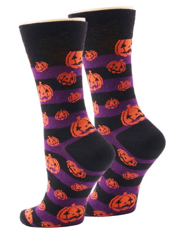 New Autumn and Winter Halloween Pumpkin Devil Bat Cartoon Mid-calf Socks