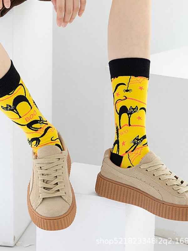 New Trendy Halloween Socks Mid-Tube Skull Vampire Pumpkin Bat Funny Socks