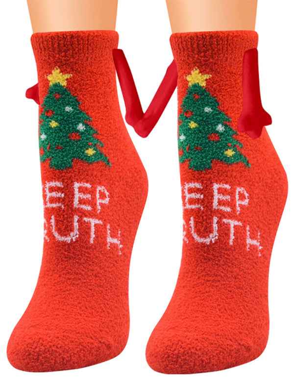 New Coral Velvet Christmas Socks Autumn and Winter Cotton Stickers Magnet Hand Socks Mid-Tube Socks