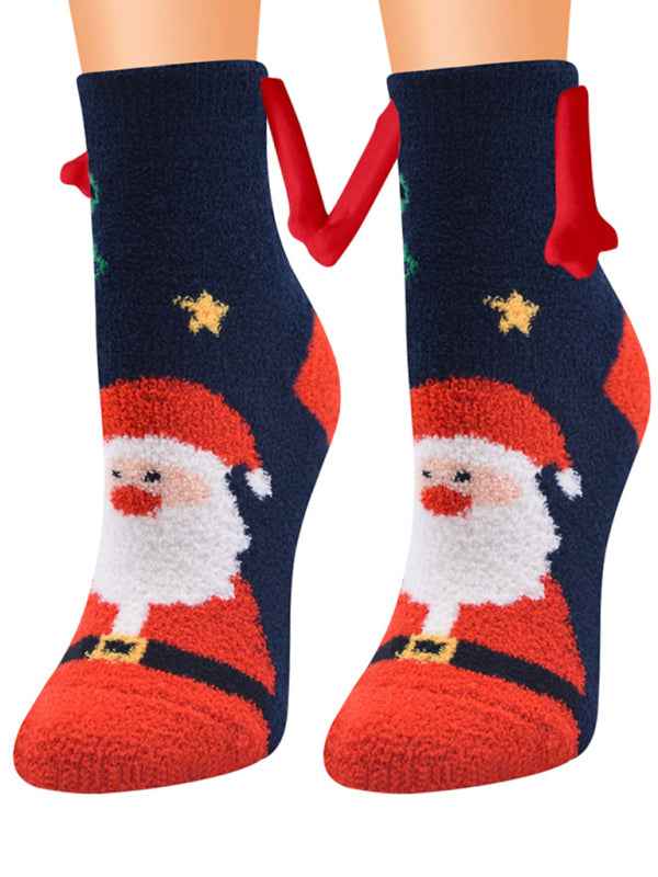 New Coral Velvet Christmas Socks Autumn and Winter Cotton Stickers Magnet Hand Socks Mid-Tube Socks