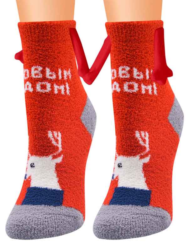 New Coral Velvet Christmas Socks Autumn and Winter Cotton Stickers Magnet Hand Socks Mid-Tube Socks