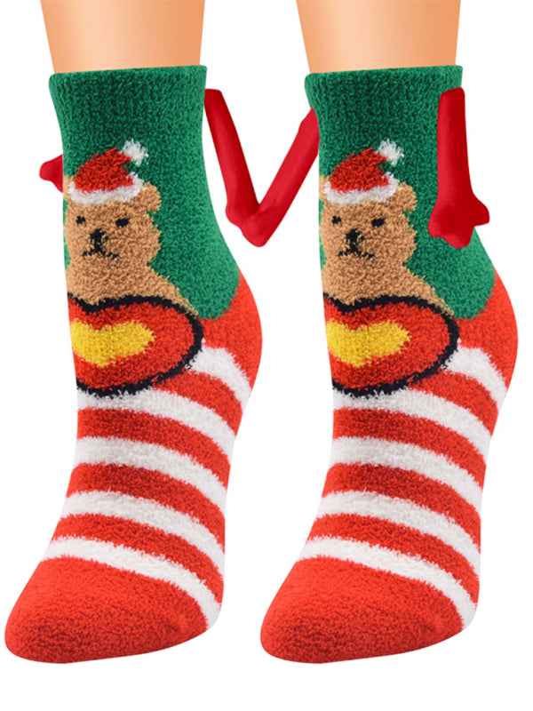 New Coral Velvet Christmas Socks Autumn and Winter Cotton Stickers Magnet Hand Socks Mid-Tube Socks