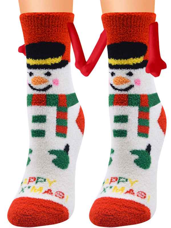 New Coral Velvet Christmas Socks Autumn and Winter Cotton Stickers Magnet Hand Socks Mid-Tube Socks