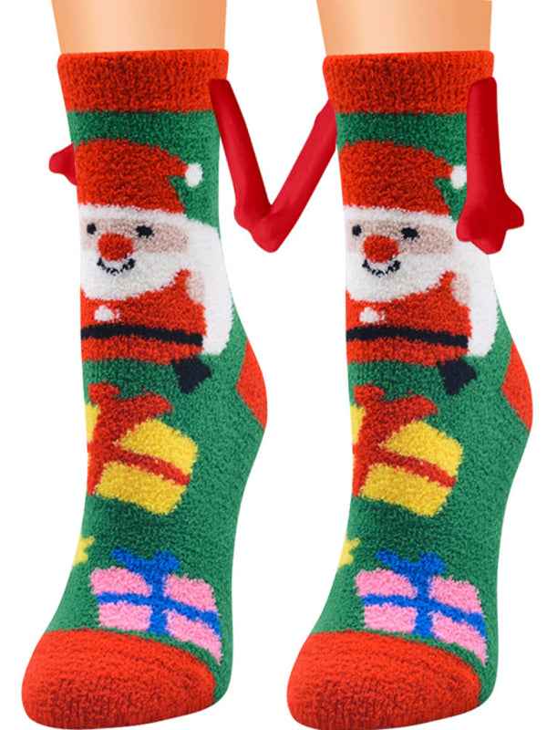 New Coral Velvet Christmas Socks Autumn and Winter Cotton Stickers Magnet Hand Socks Mid-Tube Socks